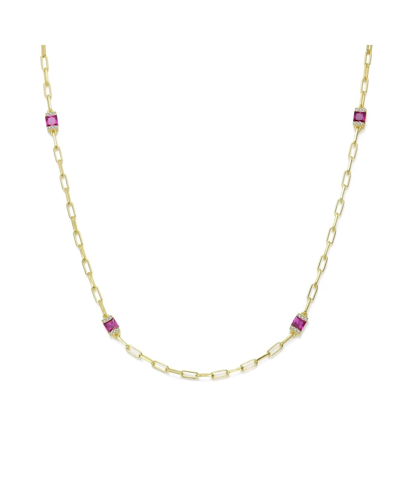 14K Gold Plated with Red Square Accents Chain Necklace