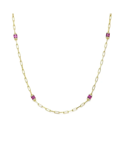 14K Gold Plated with Red Square Accents Chain Necklace