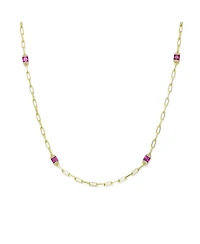 14K Gold Plated with Red Square Accents Chain Necklace