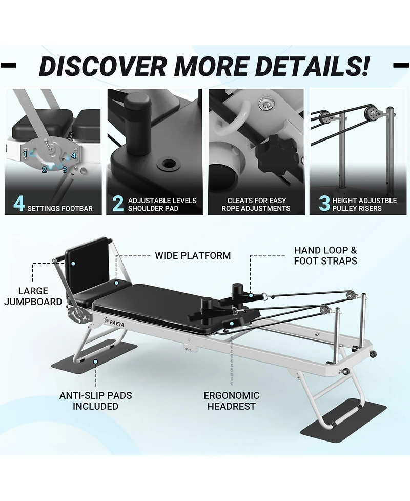 Mikolo Foldable Reformer Pilates Machine for Home Use – Dual Resistance System (Springs & Cords), Includes Jump Board for Full-Body Home Workou