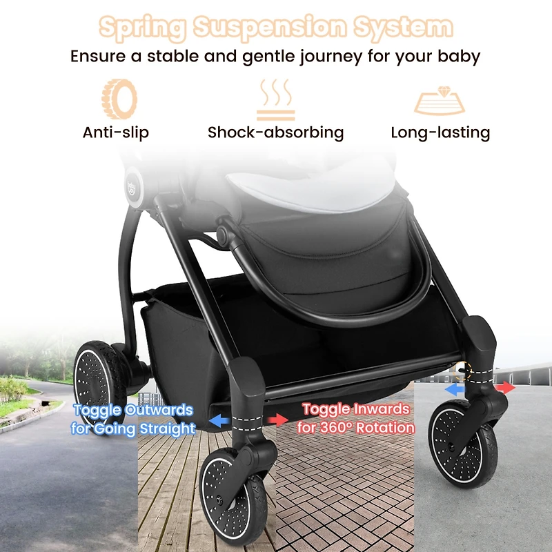 Slickblue Toddler Foldable Pram Stroller with Reversible Seat Reclining Backrest
