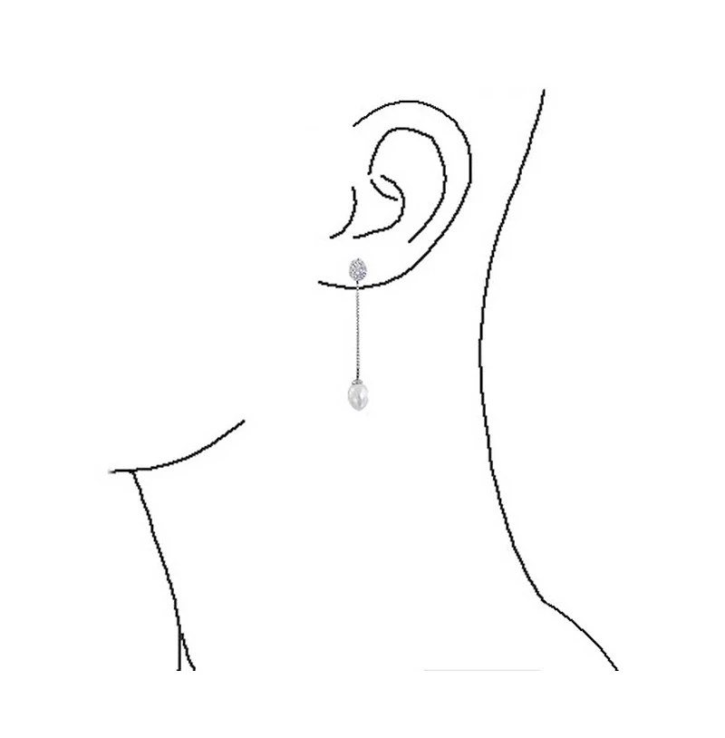 Bling Jewelry Simple Cz White Freshwater Cultured Pearl Linear Chain Dangling Earrings Silver Plated Brass