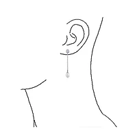 Bling Jewelry Simple Cz White Freshwater Cultured Pearl Linear Chain Dangling Earrings Silver Plated Brass