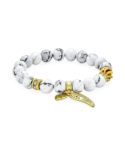 Bling Jewelry Spiritual Feather Charm Stretch Bracelet with Heart & Angel Wing Beads