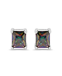 Steeltime Women's Rainbow Simulated Diamonds Princess Cut Stud Earrings