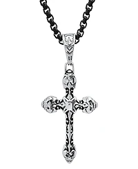 Steeltime Men's Black Ip and Stainless Steel Accented Cross Pendant Necklace