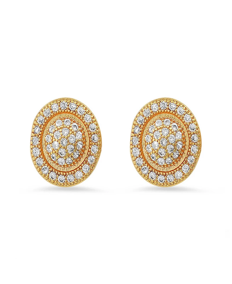 Steeltime Women's Brass Simulated Diamonds Round Stud Earrings