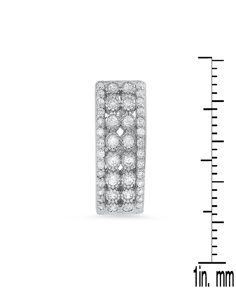 Steeltime Women's Sterling Silver and Multi-Row Simulated Diamonds Round Huggie Earrings