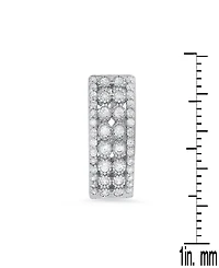 Steeltime Women's Sterling Silver and Multi-Row Simulated Diamonds Round Huggie Earrings