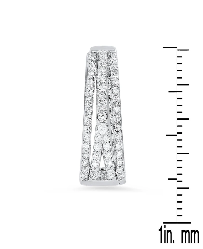 Steeltime Women's Sterling Silver and Simulated Diamonds Oval Layered Huggie Earrings