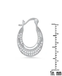 Steeltime Women's Sterling Silver and Simulated Diamonds Flat Hoop Earrings