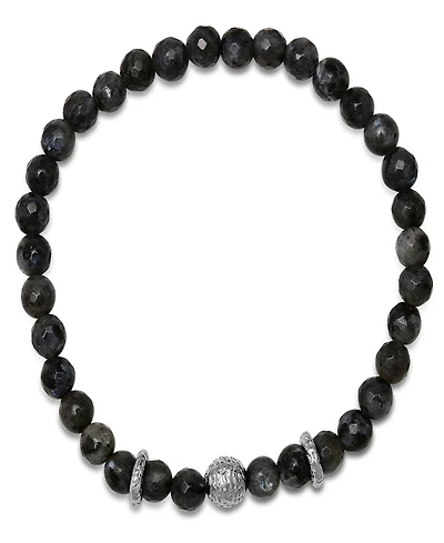 Steeltime Men's Sterling Silver and Gray Agate Beaded Stretch Bracelet