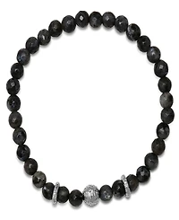 Steeltime Men's Sterling Silver and Gray Agate Beaded Stretch Bracelet
