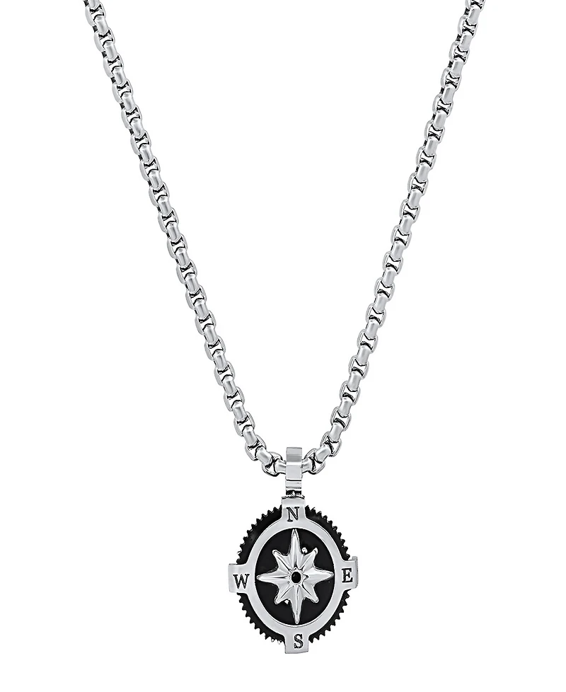 Steeltime Men's Stainless Steel Compass Pendant Necklace