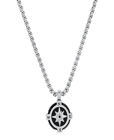 Steeltime Men's Stainless Steel Compass Pendant Necklace