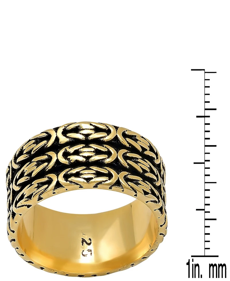 Steeltime Men's 14K Gold Plated and Sterling Silver Black Ip Byzantine Band Ring