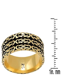 Steeltime Men's 14K Gold Plated and Sterling Silver Black Ip Byzantine Band Ring