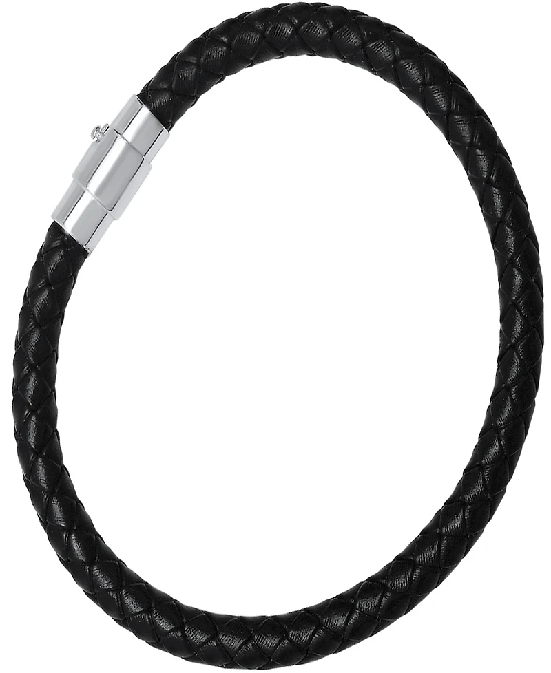 Steeltime Men's Braided Leather and Sterling Silver Magnetic Clasp Bracelet.