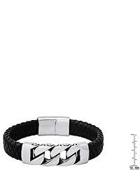 Steeltime Men's Black Braided Leather and Stainless-Steel Bracelet