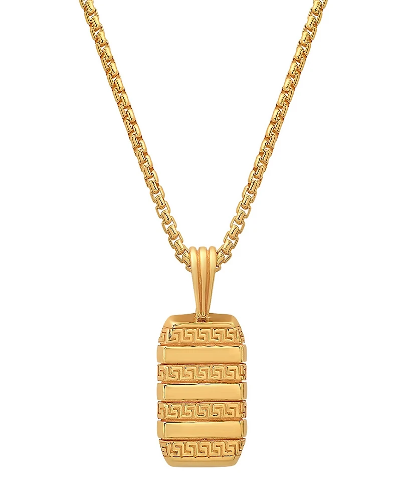 Steeltime Men's 14K Gold Plated Dog Tag with Greek Key Accents Pendant Necklace