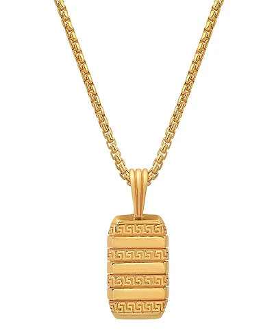 Steeltime Men's 14K Gold Plated Dog Tag with Greek Key Accents Pendant Necklace
