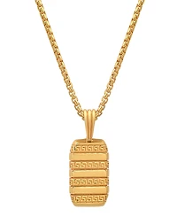 Steeltime Men's 14K Gold Plated Dog Tag with Greek Key Accents Pendant Necklace