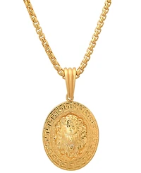 Steeltime Men's Sterling Silver Lion Head Round with Greek Key Accents Pendant Necklace