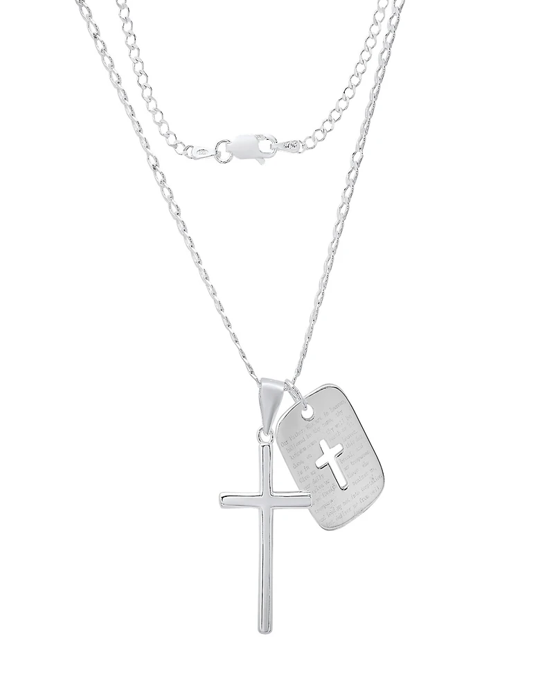 Steeltime Men's Sterling Silver Cross and Dog Tag Paired Pendant Necklace