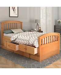 Twin Size Platform Storage Bed Solid Wood Bed With 6 Drawers