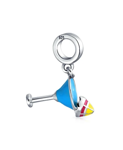 Bling Jewelry Tropical Drink Glass Charm Bead Blue Enamel Sterling Silver European Bracelet