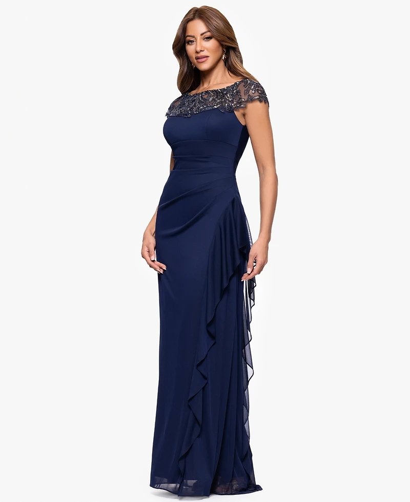 Xscape Women's Boat-Neck Long Sheath Dress