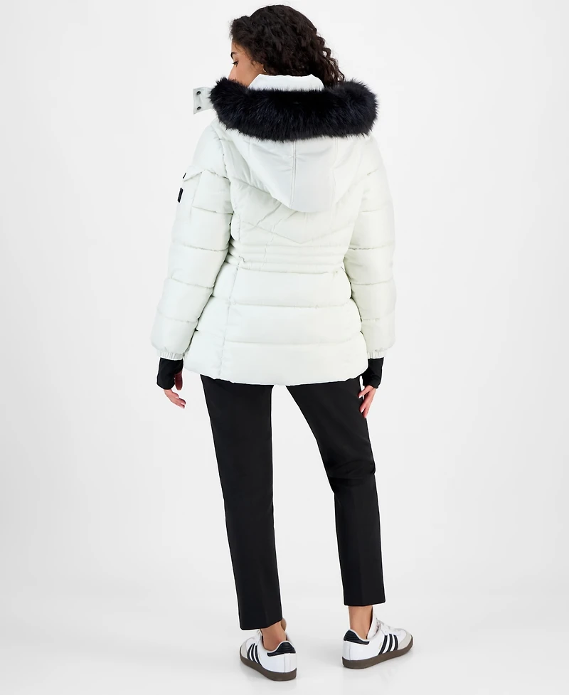 Steve Madden Women's Hooded Zip-Front Puffer Coat