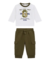 Guess Baby Boys 2-Piece Long Sleeve T-Shirt and Cargo Jogger Set