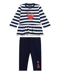 Guess Baby Girls 2-Piece Long Sleeve Yarn Dye Stripe T-Shirt and Knit Denim Pants Set