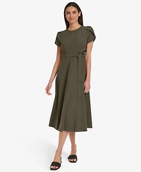 Calvin Klein Women's Tulip-Sleeve Tie-Waist A-Line Dress