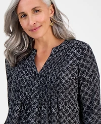 Style & Co Petite Circle-Print Split-Neck Top, Exclusively at Macy's