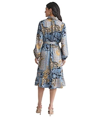 Jones New York Women's Collared Paisley Tie-Waist Shirtdress