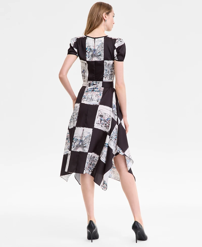 Karl Lagerfeld Paris Women's Scarf-Print Handkerchief-Hem Midi Dress