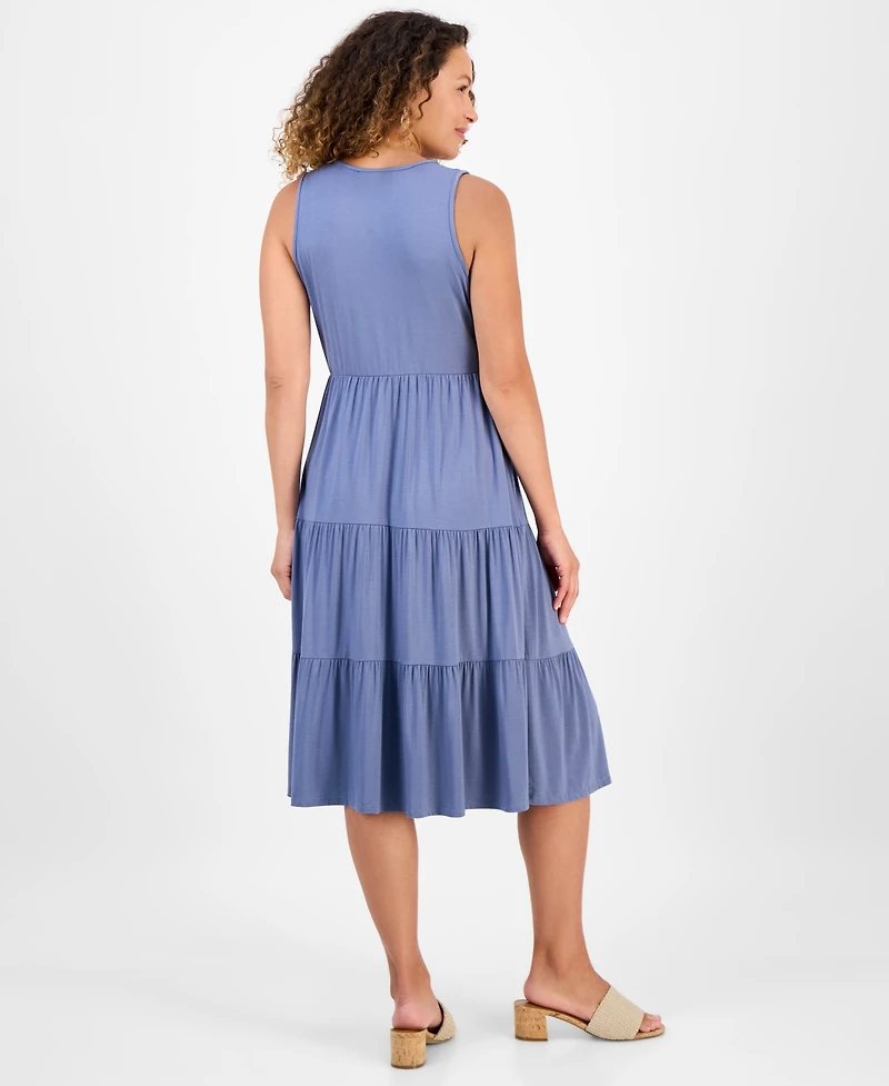 Style & Co Petite V-Neck Tiered Sleeveless Midi Dress, Exclusively at Macy's