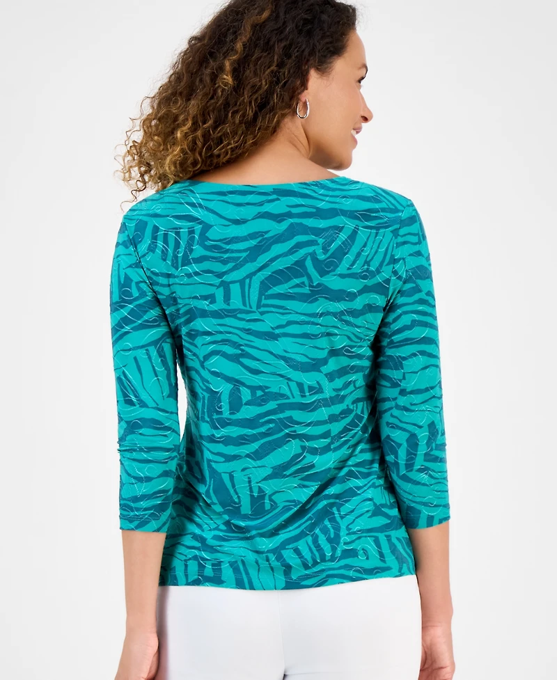 Jm Collection Petite Jacquard Scoop-Neck Top, Exclusively at Macy's