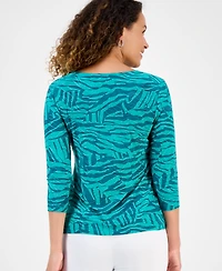 Jm Collection Petite Jacquard Scoop-Neck Top, Exclusively at Macy's