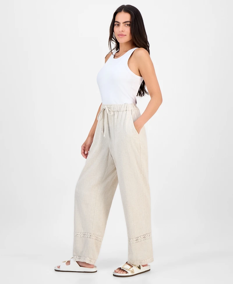 And Now This Petite Linen-Blend Lace-Inset Wide-Leg Pants, Exclusively at Macy's