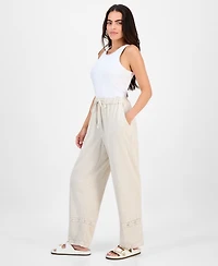 And Now This Petite Linen-Blend Lace-Inset Wide-Leg Pants, Exclusively at Macy's