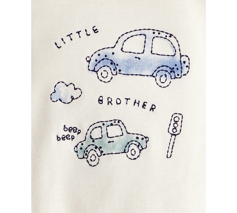 Carter's Baby Boys Cotton Cars Little Brother Long-Sleeve Bodysuit & Pants, 2 Piece Set