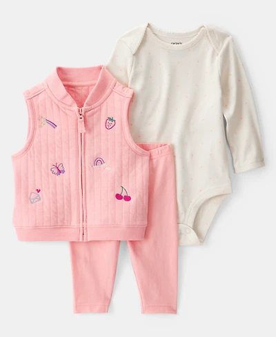 Carter's Baby Girls Fruit Embroidered Little Vest, Bodysuit & Pants, 3 Piece Set