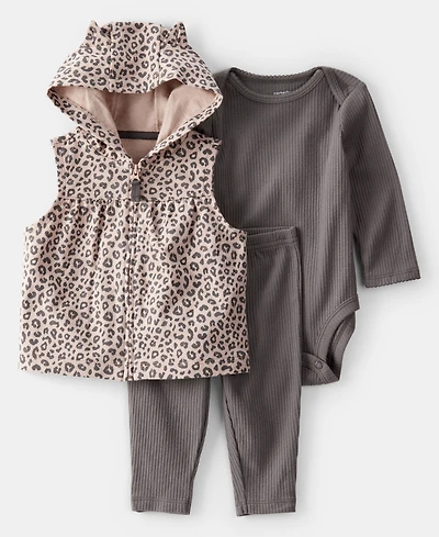 Carter's Baby Girls Leopard Little Vest, Bodysuit & Pants, 3 Piece Set