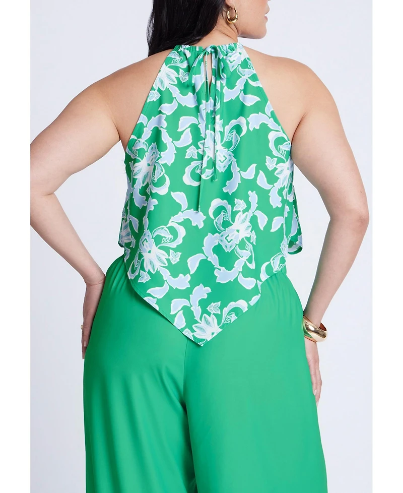 Eloquii Women's Printed Scarf Halter Top