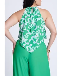 Eloquii Women's Printed Scarf Halter Top