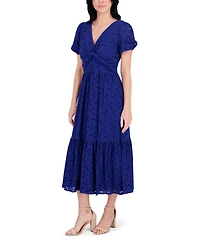 kensie Women's Short-Sleeve Eyelet Midi Dress