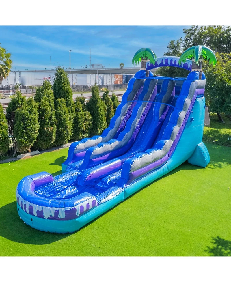 Xjump Tropical Deep Sea 19' Dual Lane Side Loader Water Slide with Pool, for Kids and Adults, Commercial Grade Pvc Vinyl, Outdoor Backyard Fun, Blow U